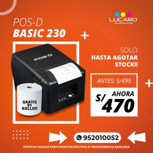 S/ 470.00 Soles | IMPRESORA TERMICA BASIC-230 - ETHERNET - USB